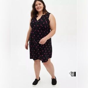 Torrid Mini Challis Zip-Front Shirt Dress - Flamingo Print